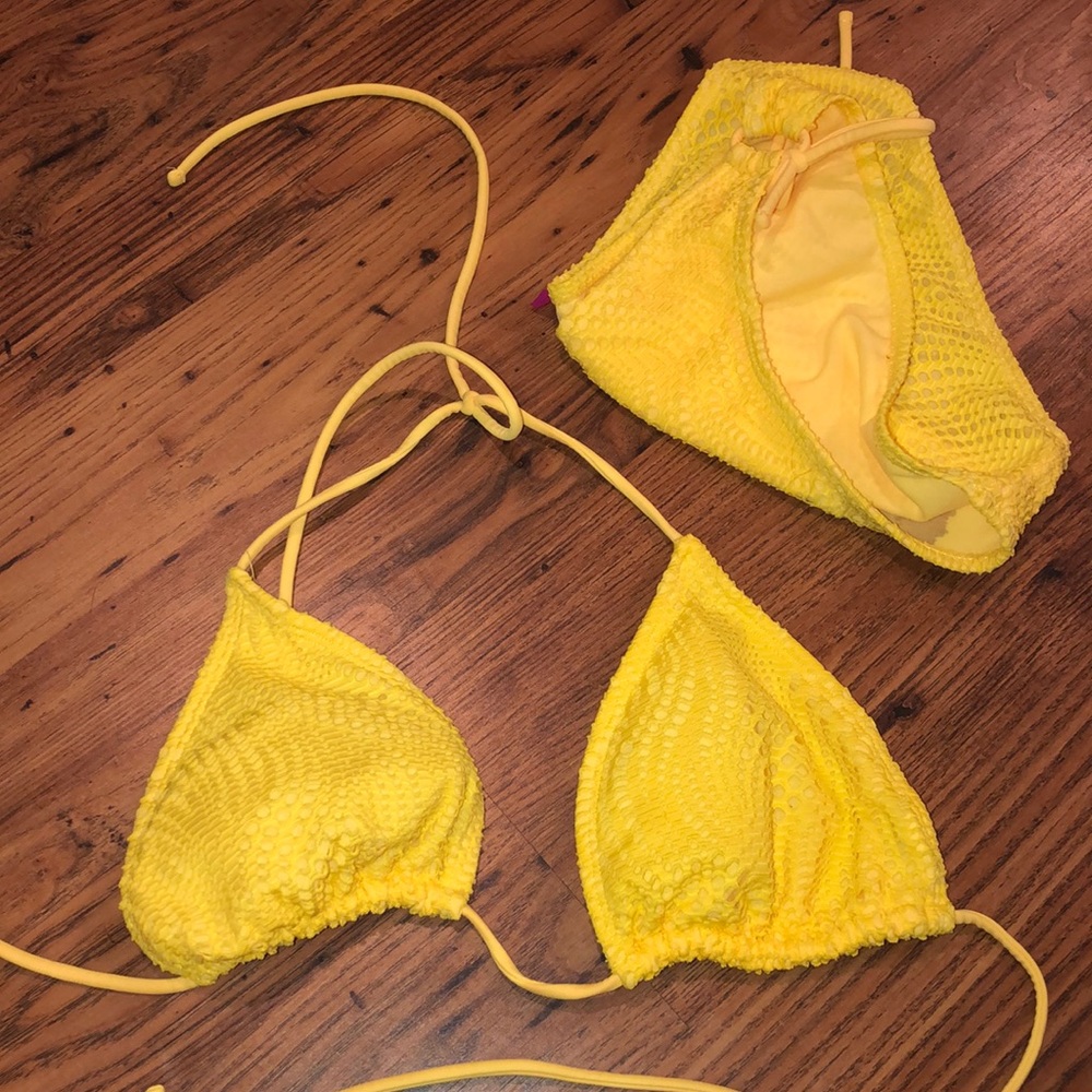 yellow string bikini swimsuit set